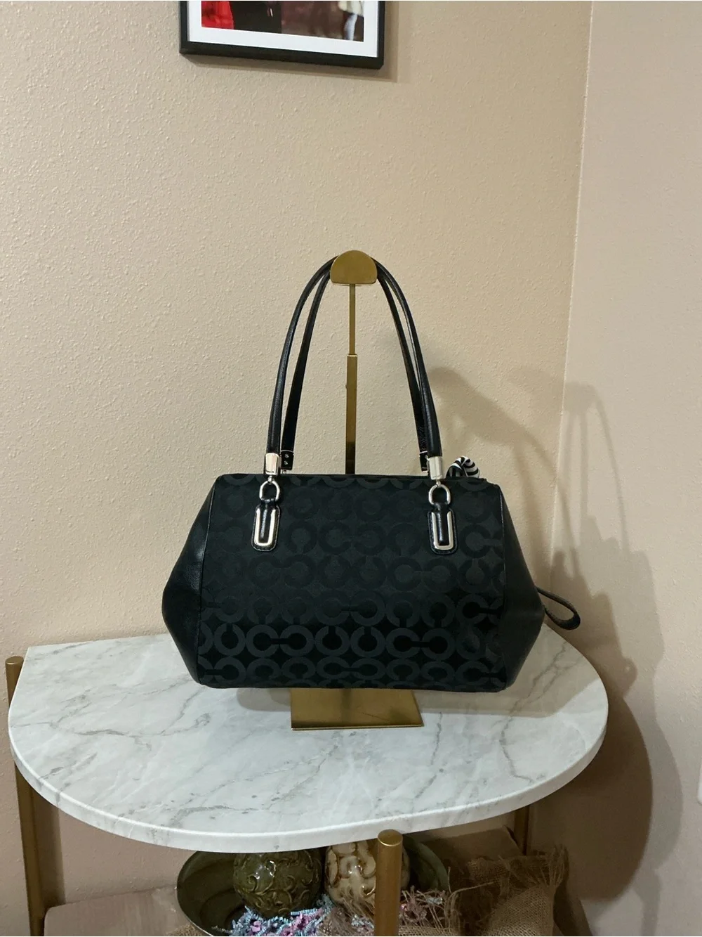 Coach Madison Op Art Sateen Madeline Satchel with Silver Hardware. (EUC)
